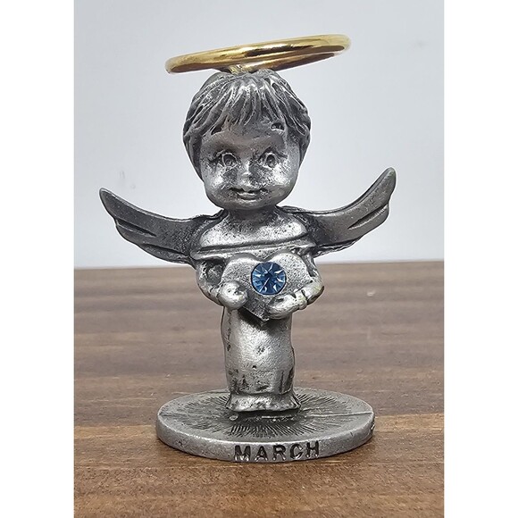 Other - Vtg Genuine Fine Pewter Angel Of The Month Birthstone March Mini Trinket 1.5"